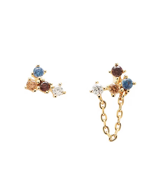18K plating  95 sterling  silver of asymmetrical niche high-grade multi colors of fringe earrings