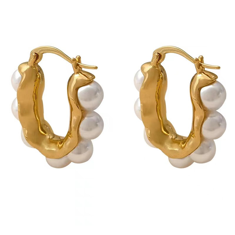 Retro U-shaped pearl earrings female summer niche design
