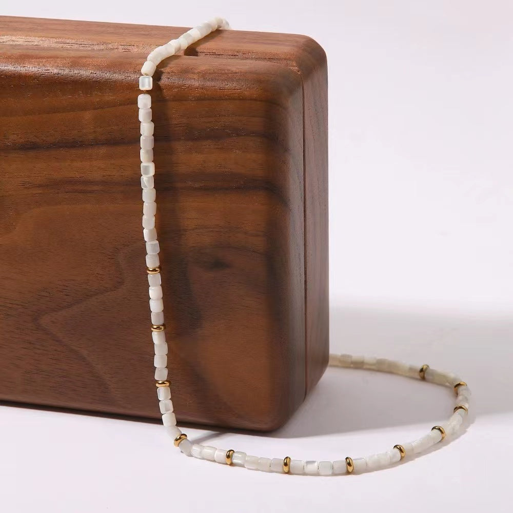 18K gold+white beads ladies necklace