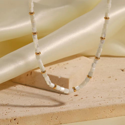 18K gold+white beads ladies necklace