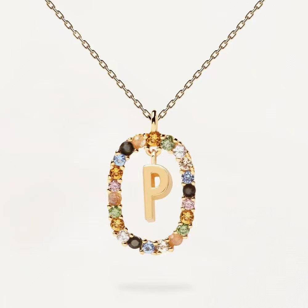 CZ stones letter necklace with real 95 stering silver