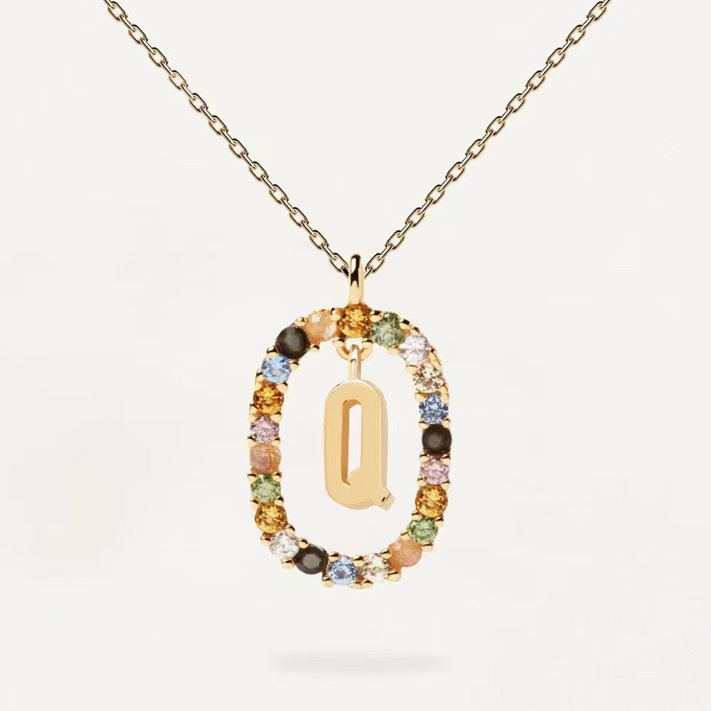 CZ stones letter necklace with real 95 stering silver