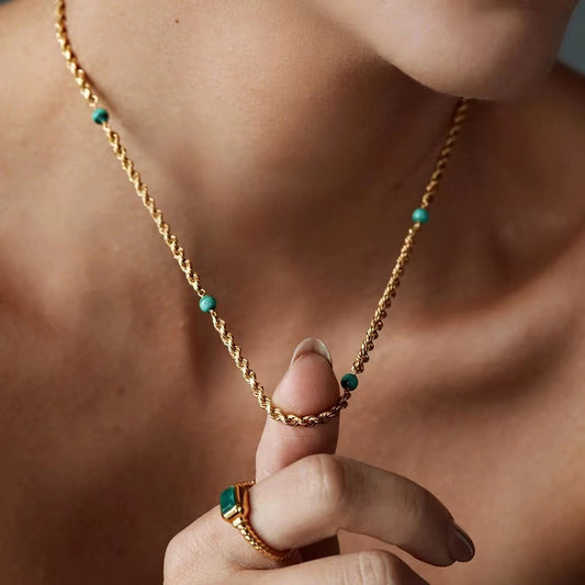18k gold plating beads + Calaite  ladies necklace