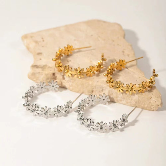 18K Gold or Rhodium plating   classic flower hoop earrings
