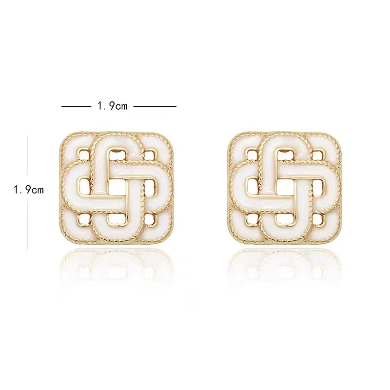 Chinese knot square earrings retro French entry luxury fashion style