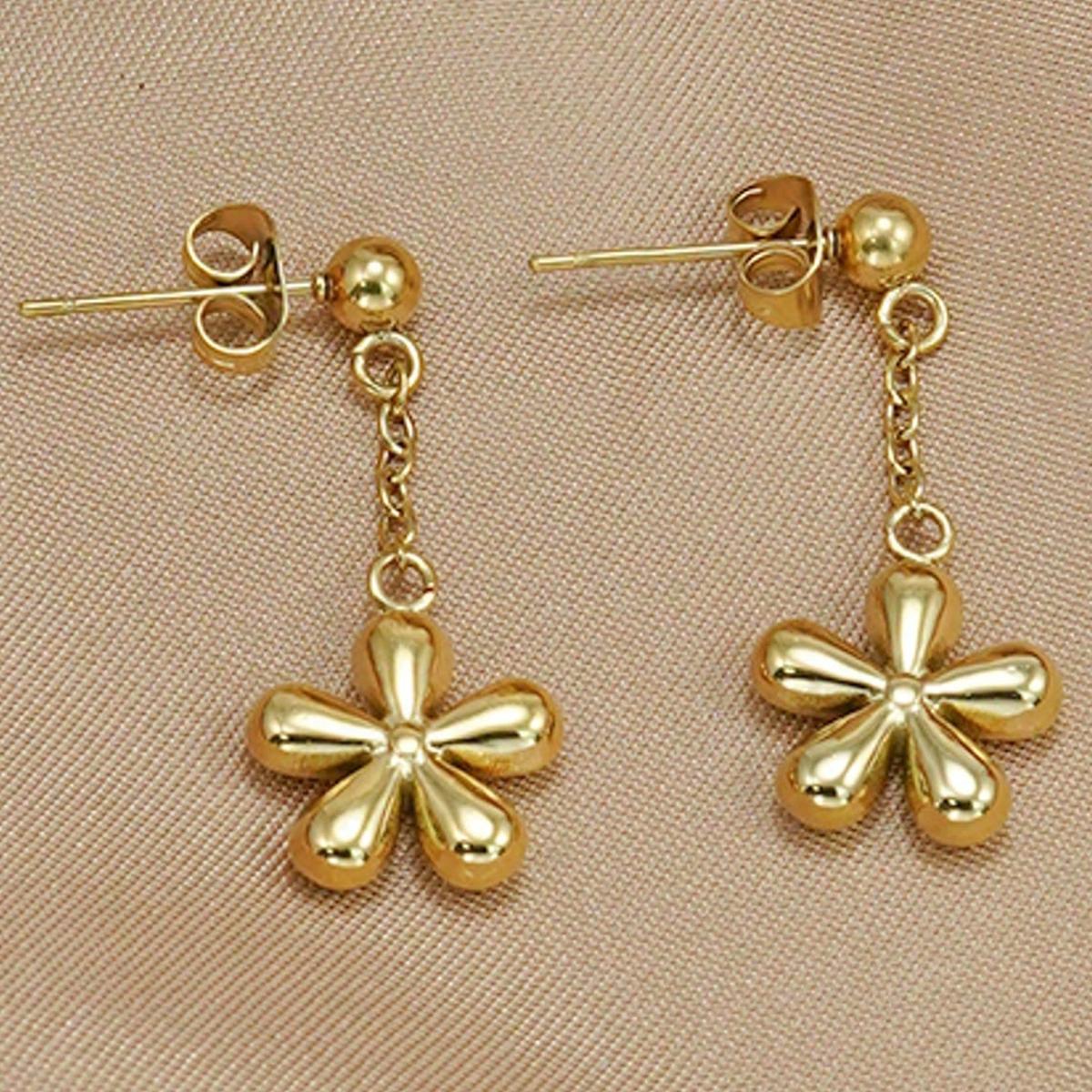Women's Playful Floral Stainless Steel Costume Jewelry Set - Stainless Steel Earrings, Adjustable Chain, Sweatproof Drop Earrings, Metal Build, Skin-Safe, Non-Irritating, Daily Wear, Birthday Gifts, Mother’s Day Gifts