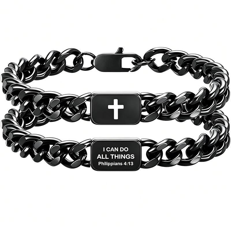 Men's Titanium Steel Cross Charm Bracelet - Solid Chain, Trendy Shape, Casual Fashion, Everyday Use, High-End, Non-Fading, Hypoallergenic Costume Jewelry Accessory