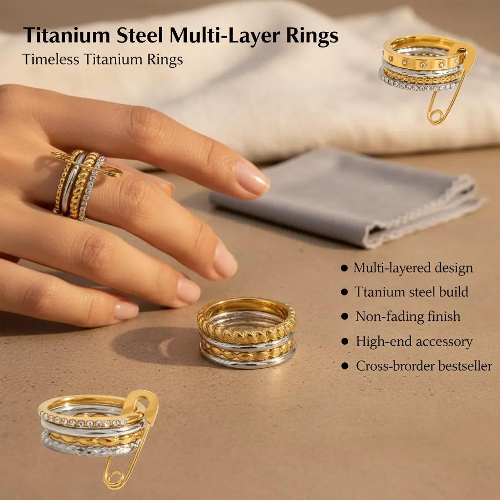 Multi-layers  rings, titanium steel non-fading rings, cross-border hot-selling accessories, high-end stainless steel rings, Fashion