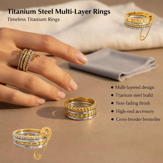 Multi-layers  rings, titanium steel non-fading rings, cross-border hot-selling accessories, high-end stainless steel rings, Fashion