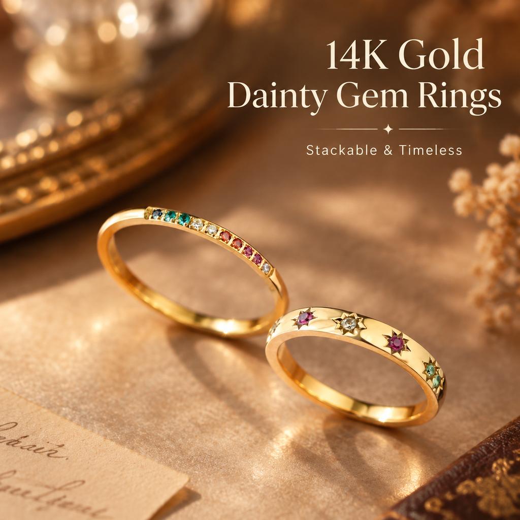Women's Gold Tone Titanium Steel Stackable Ring, Dainty Thin Band Inlaid Colorful Cubic Zirconia Ring, Minimalist Rainbow Gem Finger Ring, Fashion Costume Jewelry, Versatile Daily Dating Party Accessories