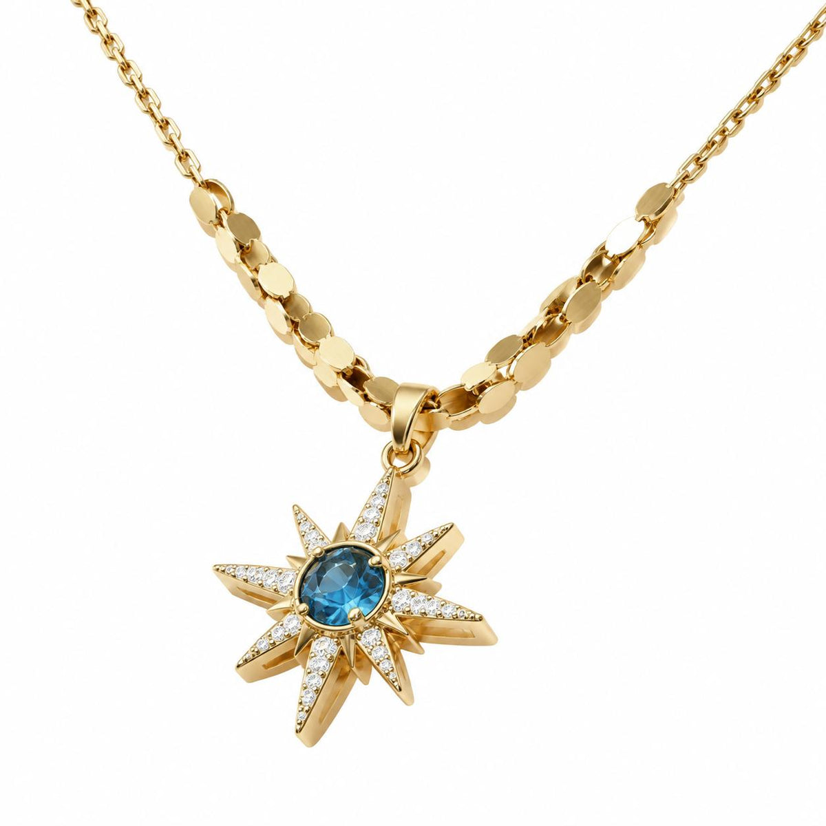 Vintage Blue Crystal 8-Pointed Star Necklace, Luxury Dainty Clavicle Chain, Ideal Gift for Women's Costume Jewelry
