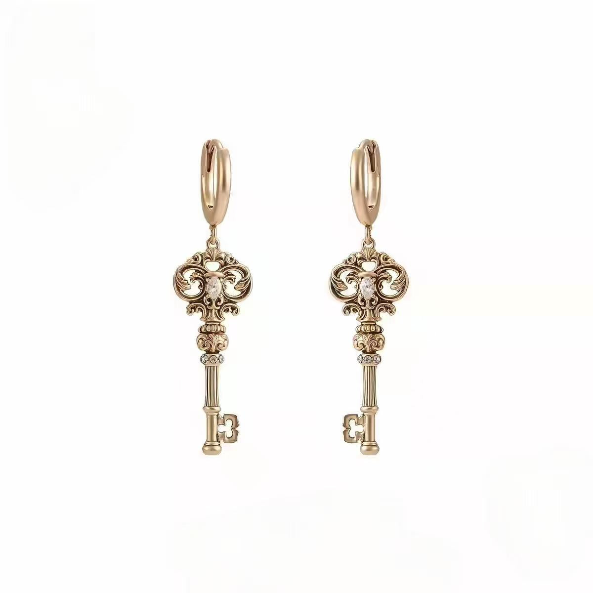 Women's Retro Love Lock Series Asymmetric Hook Earrings - 0.25Ct - 0.49Ct Heart Cut, Alloy Copper, Hypoallergenic, Non-Fading, Artistic Charm Hook, Business Costume Jewelry, Carabiner Keychain Accessories