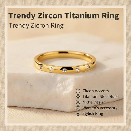 Female 10-Zircon Titanium Steel Ring - Simple Look Costume Jewelry, Niche Ring with Round Synthetic Coloured Gemstone Dots, Daily Wear Versatile Fashion Accessory