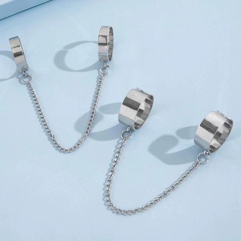 Personality punk wind element circle smooth tassel chain with  ring two-piece set