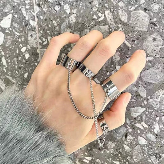 Personality punk wind element circle smooth tassel chain with  ring two-piece set