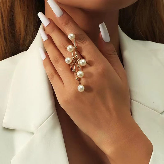 Geometric  shape + pearls rings