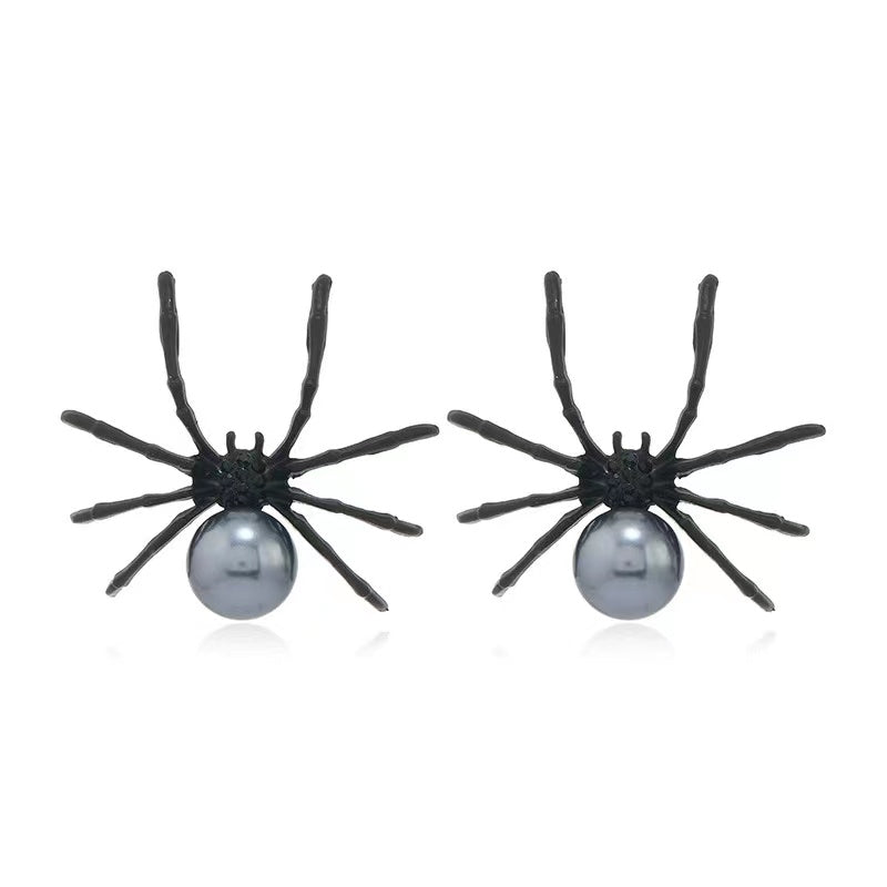 Spider metal +pearl earrings