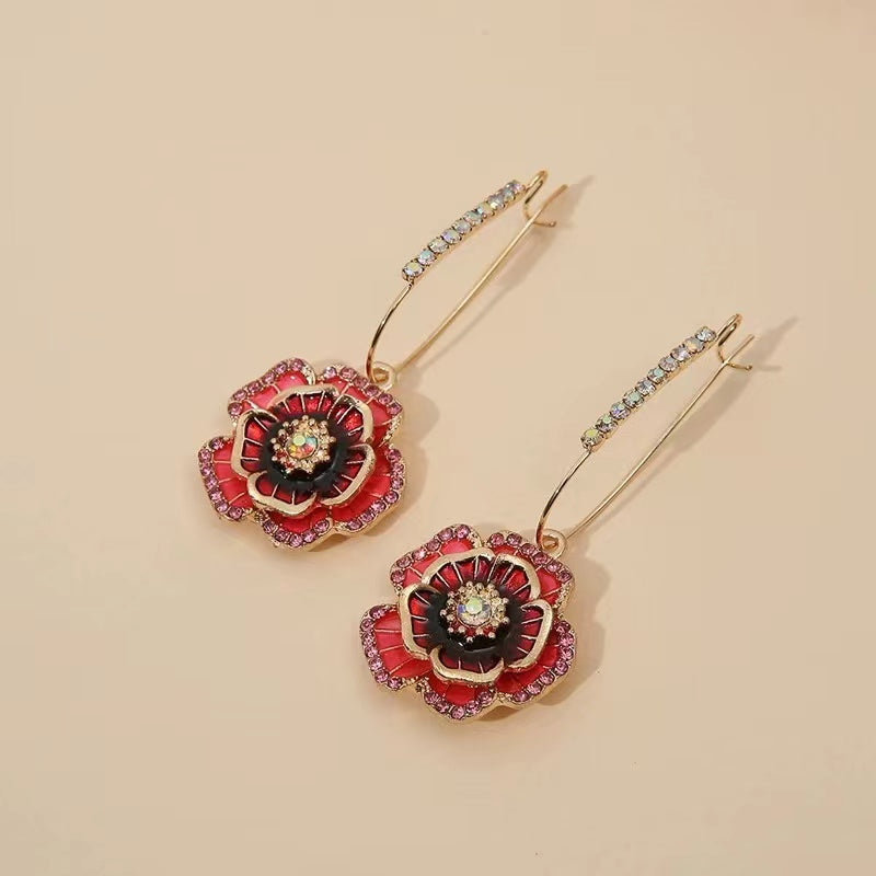 Classic colorful flowers set with diamond national style earrings