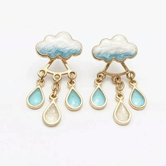 Unique cloud +rainddrop earrings