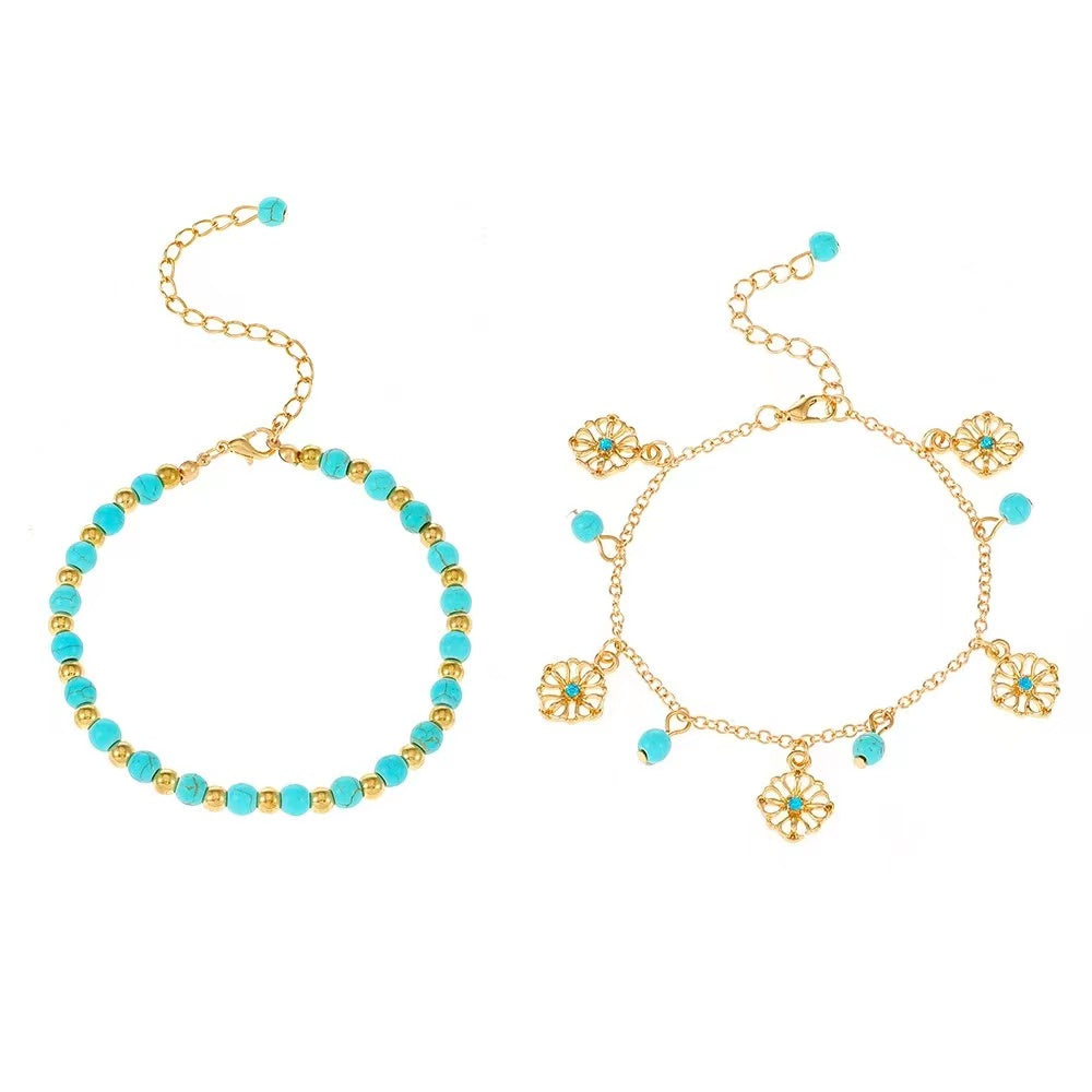 Vintage two-piece alloy turquoise  ladies bracelet