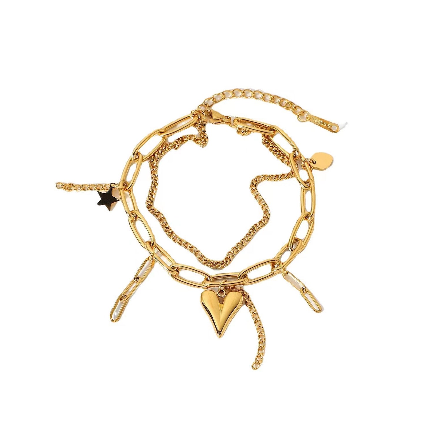 18KT Gold Plating two layers of bracelet with heart + star shape pendant