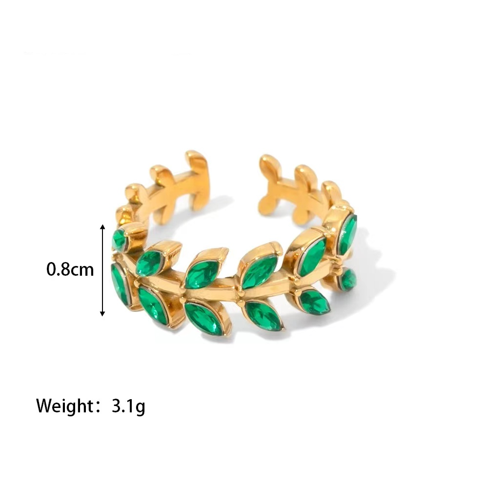 18K Gold Plating ring featuring leaves shape of CZ stone