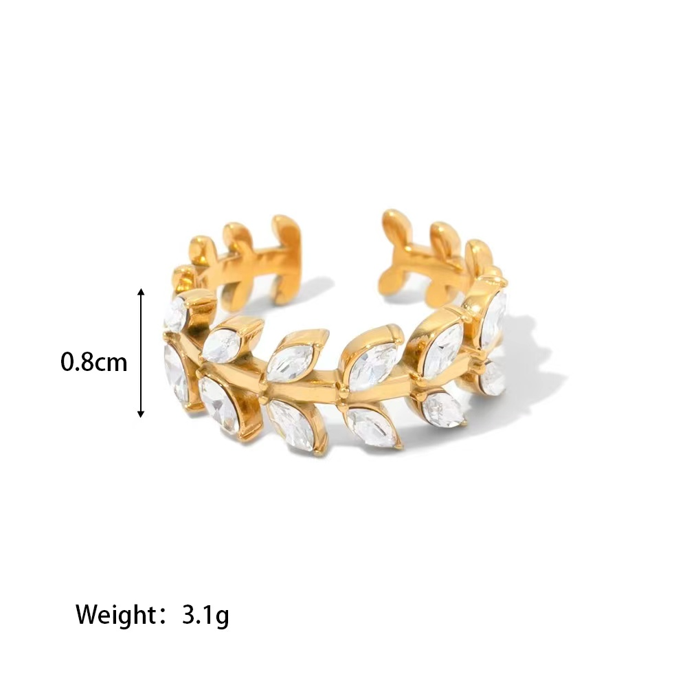 18K Gold Plating ring featuring leaves shape of CZ stone