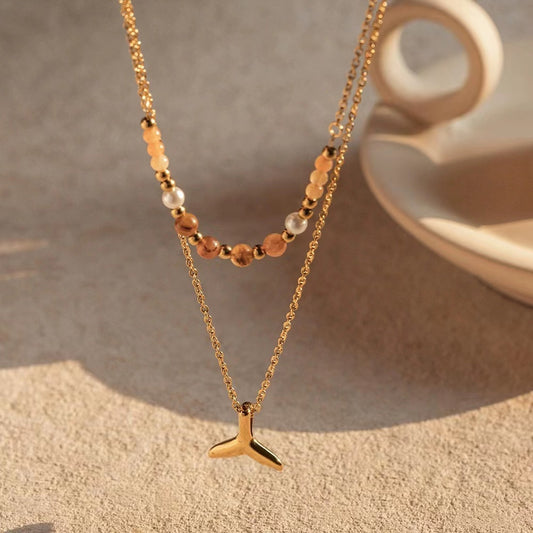 18K Gold plating fishtail pendant 2 layer necklace